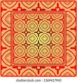 Decorative Geometric Ornament With Decorative Border. Repeating Sample Figure And Line. For Modern Interiors Design, Wallpaper, Textile Industry. Sunrise color.