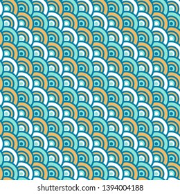 Decorative geometric ornament. Exotic pattern with repeated fish scale scallop shapes. Eastern vector seamless background for patterns fill, textile print, digital web page wallpapers, gift wrap.
