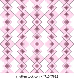 Decorative Geometric Ornament with Pink Squares. Abstract Seamless Vector Pattern