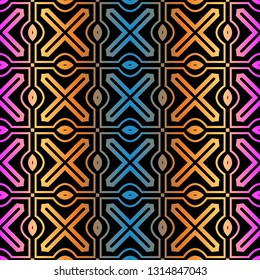 Decorative Geometric Ornament. Seamless Pattern. Vector Illustration. Tribal Ethnic Arabic, Indian, Motif. For Interior Design, Wallpaper. Rainbow color.
