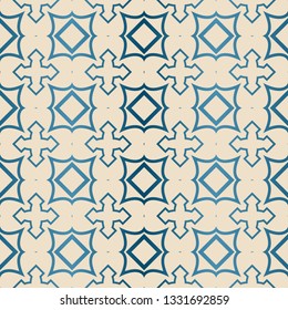 Decorative Geometric Ornament. Seamless Pattern. Vector Illustration. Tribal Ethnic Arabic, Indian, Motif. For Interior Design, Wallpaper. Blue brown color.