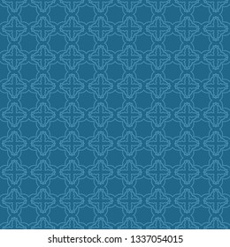 Decorative Geometric Ornament. Seamless Pattern. Vector Illustration. Tribal Ethnic Arabic, Indian, Motif. For Interior Design, Wallpaper. Blue color.