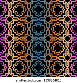Decorative Geometric Ornament. Seamless Pattern. Vector Illustration. Tribal Ethnic Arabic, Indian, Motif. For Interior Design, Wallpaper. Rainbow color.