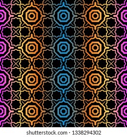 Decorative Geometric Ornament. Seamless Pattern. Vector Illustration. Tribal Ethnic Arabic, Indian, Motif. For Interior Design, Wallpaper. Rainbow color.