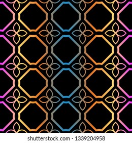 Decorative Geometric Ornament. Seamless Pattern. Vector Illustration. Tribal Ethnic Arabic, Indian, Motif. For Interior Design, Wallpaper. Rainbow color.