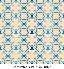 Decorative Geometric Ornament. Seamless Pattern. Vector Illustration. Tribal Ethnic Arabic, Indian, Motif. For Interior Design, Wallpaper. Blue brown color.