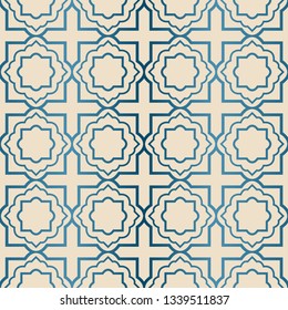 Decorative Geometric Ornament. Seamless Pattern. Vector Illustration. Tribal Ethnic Arabic, Indian, Motif. For Interior Design, Wallpaper. Blue brown color.