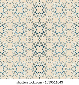 Decorative Geometric Ornament. Seamless Pattern. Vector Illustration. Tribal Ethnic Arabic, Indian, Motif. For Interior Design, Wallpaper. Blue brown color.