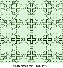 Decorative Geometric Ornament. Seamless Pattern. Vector Illustration. Tribal Ethnic Arabic, Indian, Motif. For Interior Design, Color Wallpaper. Green color.