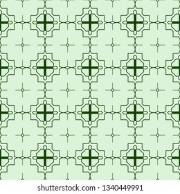 Decorative Geometric Ornament. Seamless Pattern. Vector Illustration. Tribal Ethnic Arabic, Indian, Motif. For Interior Design, Color Wallpaper. Green color.