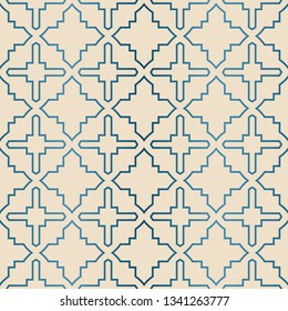 Decorative Geometric Ornament. Seamless Pattern. Vector Illustration. Tribal Ethnic Arabic, Indian, Motif. For Interior Design, Wallpaper. Blue brown color.