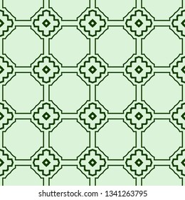 Decorative Geometric Ornament. Seamless Pattern. Vector Illustration. Tribal Ethnic Arabic, Indian, Motif. For Interior Design, Color Wallpaper. Green color.