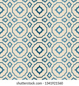 Decorative Geometric Ornament. Seamless Pattern. Vector Illustration. Tribal Ethnic Arabic, Indian, Motif. For Interior Design, Wallpaper. Blue brown color.