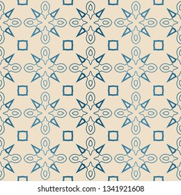 Decorative Geometric Ornament. Seamless Pattern. Vector Illustration. Tribal Ethnic Arabic, Indian, Motif. For Interior Design, Wallpaper. Blue brown color.