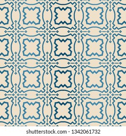Decorative Geometric Ornament. Seamless Pattern. Vector Illustration. Tribal Ethnic Arabic, Indian, Motif. For Interior Design, Wallpaper. Blue brown color.