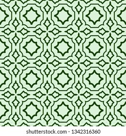Decorative Geometric Ornament. Seamless Pattern. Vector Illustration. Tribal Ethnic Arabic, Indian, Motif. For Interior Design, Color Wallpaper. Green color.