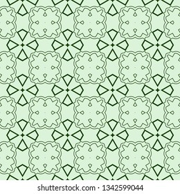Decorative Geometric Ornament. Seamless Pattern. Vector Illustration. Tribal Ethnic Arabic, Indian, Motif. For Interior Design, Color Wallpaper. Green color.