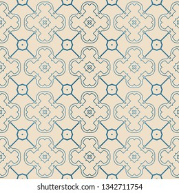 Decorative Geometric Ornament. Seamless Pattern. Vector Illustration. Tribal Ethnic Arabic, Indian, Motif. For Interior Design, Wallpaper. Blue brown color.