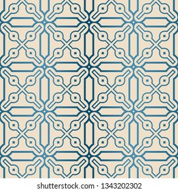 Decorative Geometric Ornament. Seamless Pattern. Vector Illustration. Tribal Ethnic Arabic, Indian, Motif. For Interior Design, Wallpaper. Blue brown color.