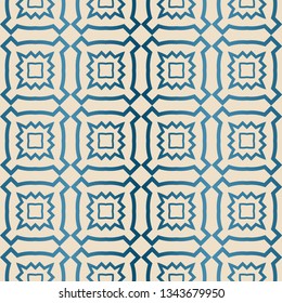 Decorative Geometric Ornament. Seamless Pattern. Vector Illustration. Tribal Ethnic Arabic, Indian, Motif. For Interior Design, Wallpaper. Blue brown color.