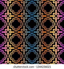 Decorative Geometric Ornament. Seamless Pattern. Vector Illustration. Tribal Ethnic Arabic, Indian, Motif. For Interior Design, Wallpaper. Rainbow color.