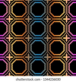 Decorative Geometric Ornament. Seamless Pattern. Vector Illustration. Tribal Ethnic Arabic, Indian, Motif. For Interior Design, Wallpaper. Rainbow color.