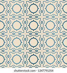 Decorative Geometric Ornament. Seamless Pattern. Vector Illustration. Tribal Ethnic Arabic, Indian, Motif. For Interior Design, Wallpaper. Blue brown color.