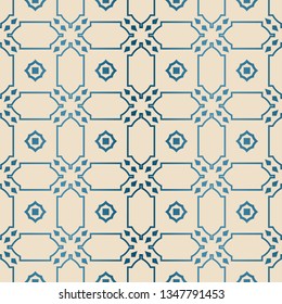 Decorative Geometric Ornament. Seamless Pattern. Vector Illustration. Tribal Ethnic Arabic, Indian, Motif. For Interior Design, Wallpaper. Blue brown color.