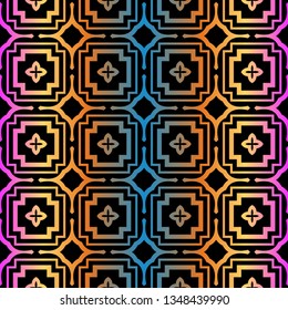 Decorative Geometric Ornament. Seamless Pattern. Vector Illustration. Tribal Ethnic Arabic, Indian, Motif. For Interior Design, Wallpaper. Rainbow color.