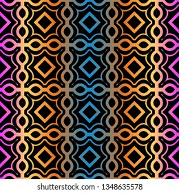 Decorative Geometric Ornament. Seamless Pattern. Vector Illustration. Tribal Ethnic Arabic, Indian, Motif. For Interior Design, Wallpaper. Rainbow color.