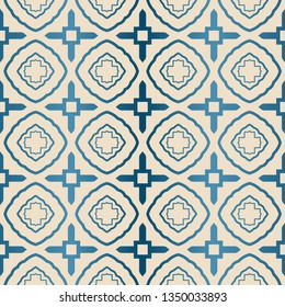 Decorative Geometric Ornament. Seamless Pattern. Vector Illustration. Tribal Ethnic Arabic, Indian, Motif. For Interior Design, Wallpaper. Blue brown color.