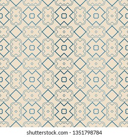 Decorative Geometric Ornament. Seamless Pattern. Vector Illustration. Tribal Ethnic Arabic, Indian, Motif. For Interior Design, Wallpaper. Blue brown color.