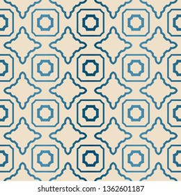 Decorative Geometric Ornament. Seamless Pattern. Vector Illustration. Tribal Ethnic Arabic, Indian, Motif. For Interior Design, Wallpaper. Blue brown color.