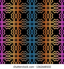 Decorative Geometric Ornament. Seamless Pattern. Vector Illustration. Tribal Ethnic Arabic, Indian, Motif. For Interior Design, Wallpaper. Rainbow color.