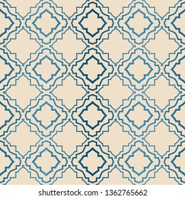 Decorative Geometric Ornament. Seamless Pattern. Vector Illustration. Tribal Ethnic Arabic, Indian, Motif. For Interior Design, Wallpaper. Blue brown color.