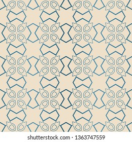 Decorative Geometric Ornament. Seamless Pattern. Vector Illustration. Tribal Ethnic Arabic, Indian, Motif. For Interior Design, Wallpaper. Blue brown color.