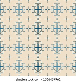 Decorative Geometric Ornament. Seamless Pattern. Vector Illustration. Tribal Ethnic Arabic, Indian, Motif. For Interior Design, Wallpaper. Blue brown color.