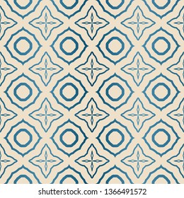 Decorative Geometric Ornament. Seamless Pattern. Vector Illustration. Tribal Ethnic Arabic, Indian, Motif. For Interior Design, Wallpaper. Blue brown color.