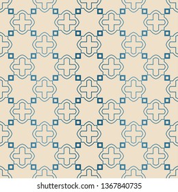 Decorative Geometric Ornament. Seamless Pattern. Vector Illustration. Tribal Ethnic Arabic, Indian, Motif. For Interior Design, Wallpaper. Blue brown color.