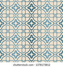Decorative Geometric Ornament. Seamless Pattern. Vector Illustration. Tribal Ethnic Arabic, Indian, Motif. For Interior Design, Wallpaper. Blue brown color.