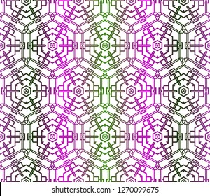 Decorative Geometric Ornament. Vector illustration. Template for backgrpund, print. Green, purple color.