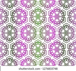 Decorative Geometric Ornament. Vector illustration. Template for backgrpund, print. Green, purple color.