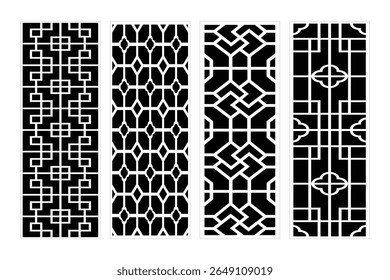 Decorative Geometric Panel Vector Set In Black And White Asian Style
