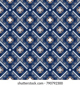 Decorative geometric pattern in blue and white colors, vector illustration