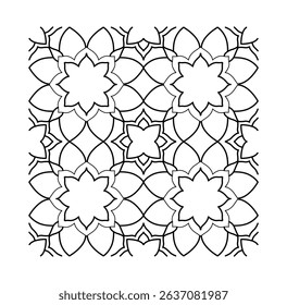 Decorative geometric pattern featuring floral mandala shapes with symmetrical outlines, in black and white style, on a plain white background. Concept of elegance. Vector illustration