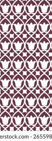A decorative geometric pattern featuring stylized floral shapes in a maroon and white color scheme.