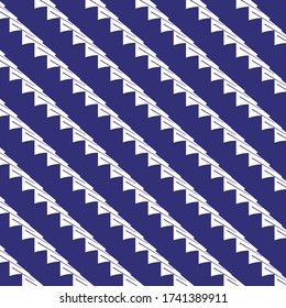 Decorative geometric pattern with jagged stripes alternating in blue and white. Ethnic tribal motif. Textile print.