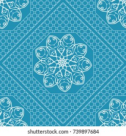 Decorative Geometric Pattern With Round Ornament in Ethnic Style. Abstract Floral Mandala Art. Vector illustration. For Fashion Background, Wallpaper, Home Decor, Interior Design