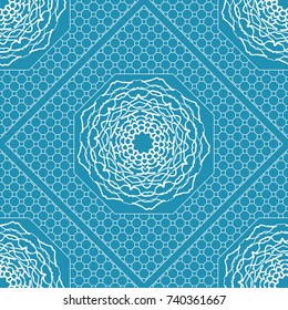 Decorative Geometric Pattern With Round Ornament in Ethnic Style. Abstract Floral Mandala Art. Vector illustration. For Fashion Background, Wallpaper, Home Decor, Interior Design