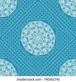 Decorative Geometric Pattern With Round Ornament in Ethnic Style. Abstract Floral Mandala Art. Vector illustration. For Fashion Background, Wallpaper, Home Decor, Interior Design